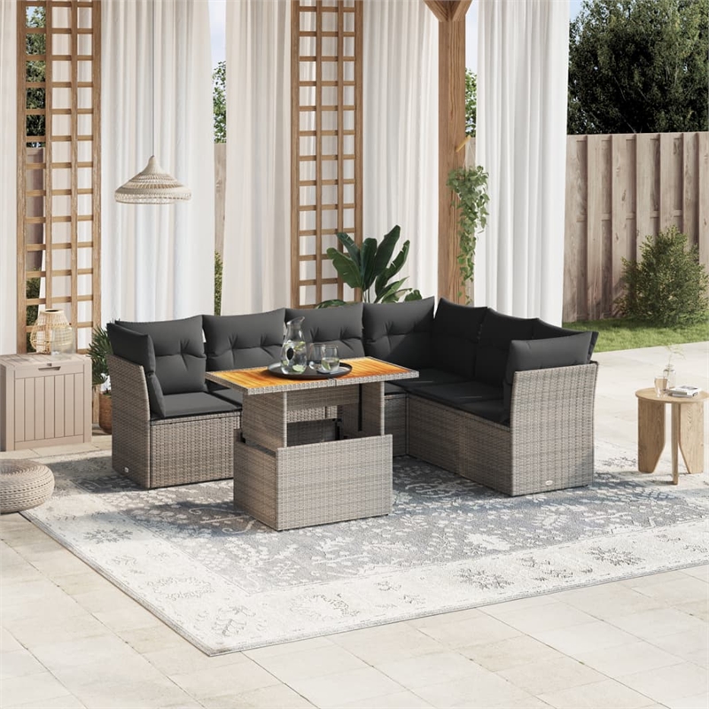 vidaXL 7 Piece Poly Rattan Sofa Set in Gray