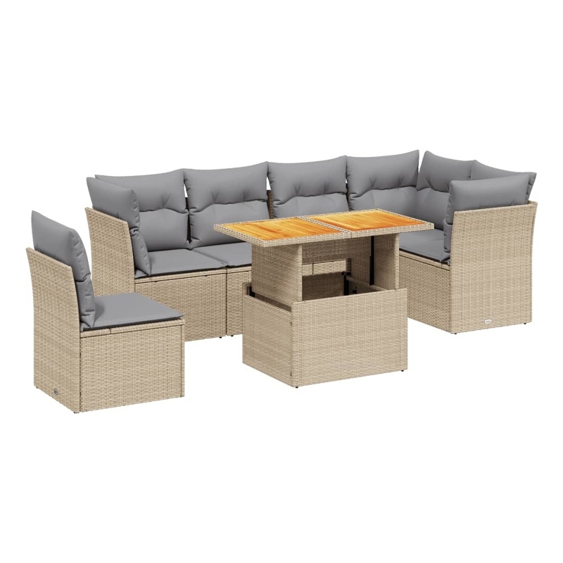 vidaXL 7 Piece Poly Rattan Sofa Set in Beige