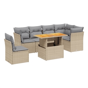 vidaXL 7 Piece Poly Rattan Sofa Set in Beige