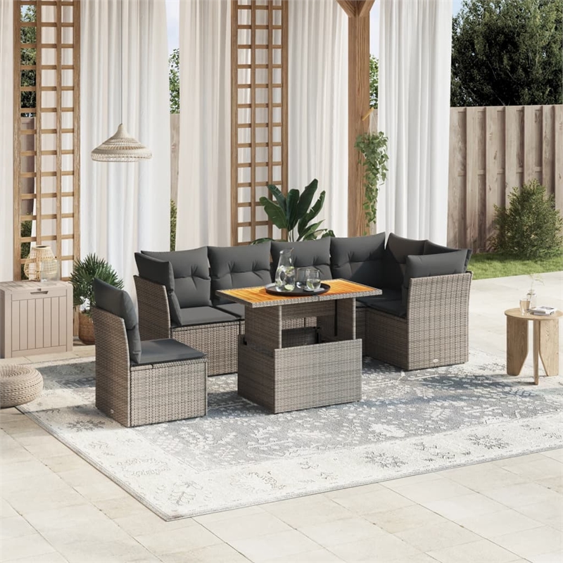 vidaXL 7 Piece Solid Acacia Wood Small Sofa Set in Gray