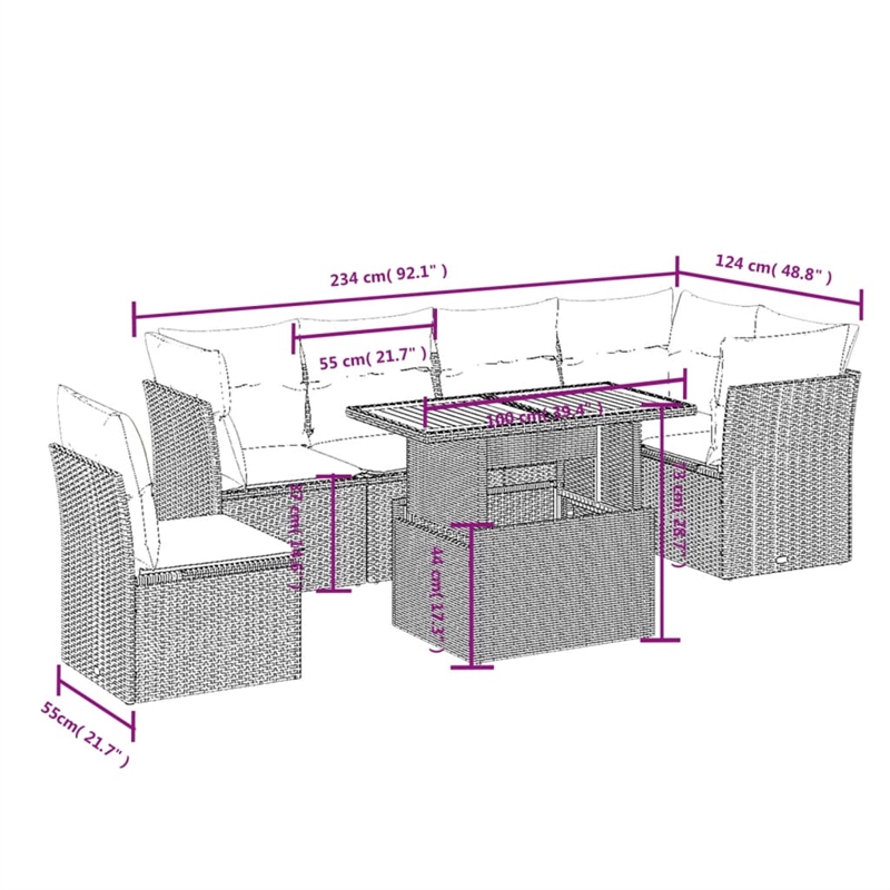 vidaXL 7 Piece Solid Acacia Wood Small Sofa Set in Gray