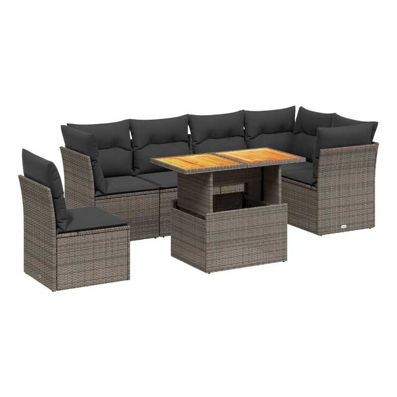 vidaXL 7 Piece Solid Acacia Wood Small Sofa Set in Gray