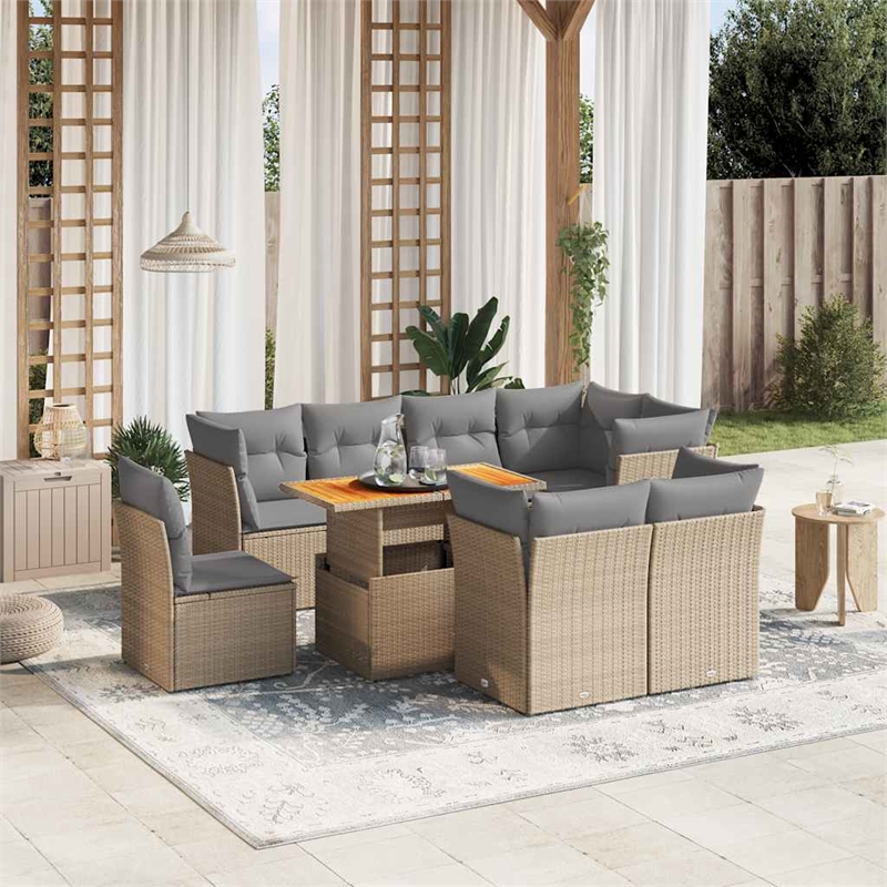 vidaXL 9 Piece Solid Acacia Wood Sofa Set in Beige