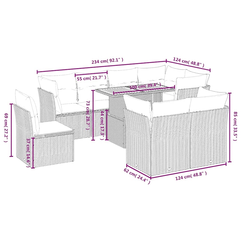 vidaXL 9 Piece Solid Acacia Wood Sofa Set in Beige