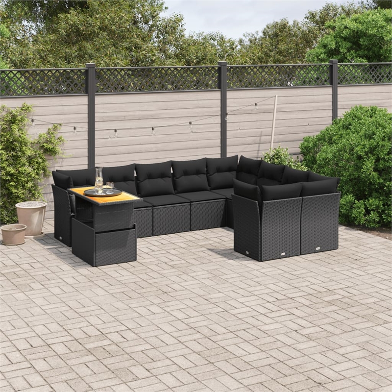 vidaXL 10 Piece Poly Rattan Sofa Set in Black