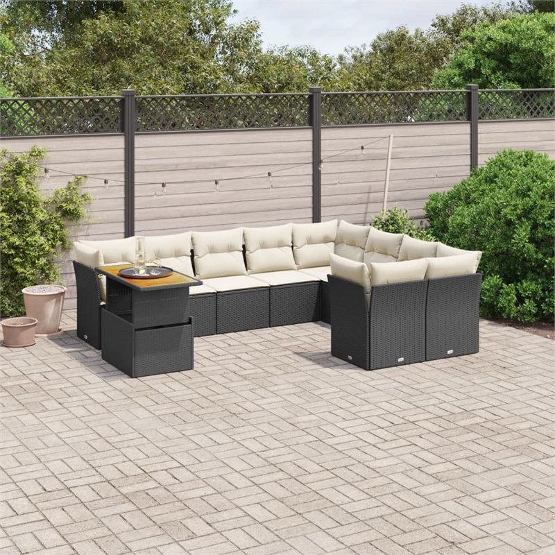 vidaXL 10 Piece Steel Sofa Set in Black/White/Cream