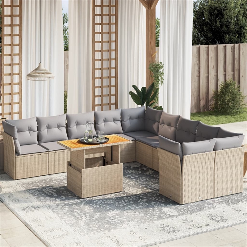 vidaXL 11 Piece Solid Acacia Wood Large Sofa Set in Beige