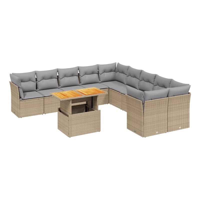 vidaXL 11 Piece Solid Acacia Wood Large Sofa Set in Beige