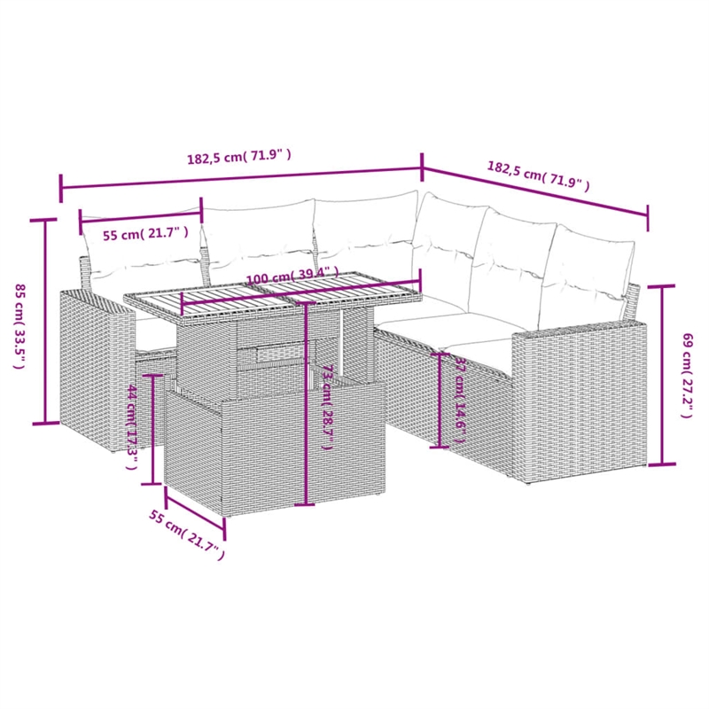 vidaXL 6 Piece Poly Rattan Sofa Set in Beige