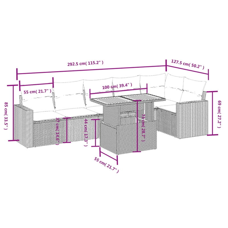 vidaXL 7 Piece Steel Sofa Set in Beige