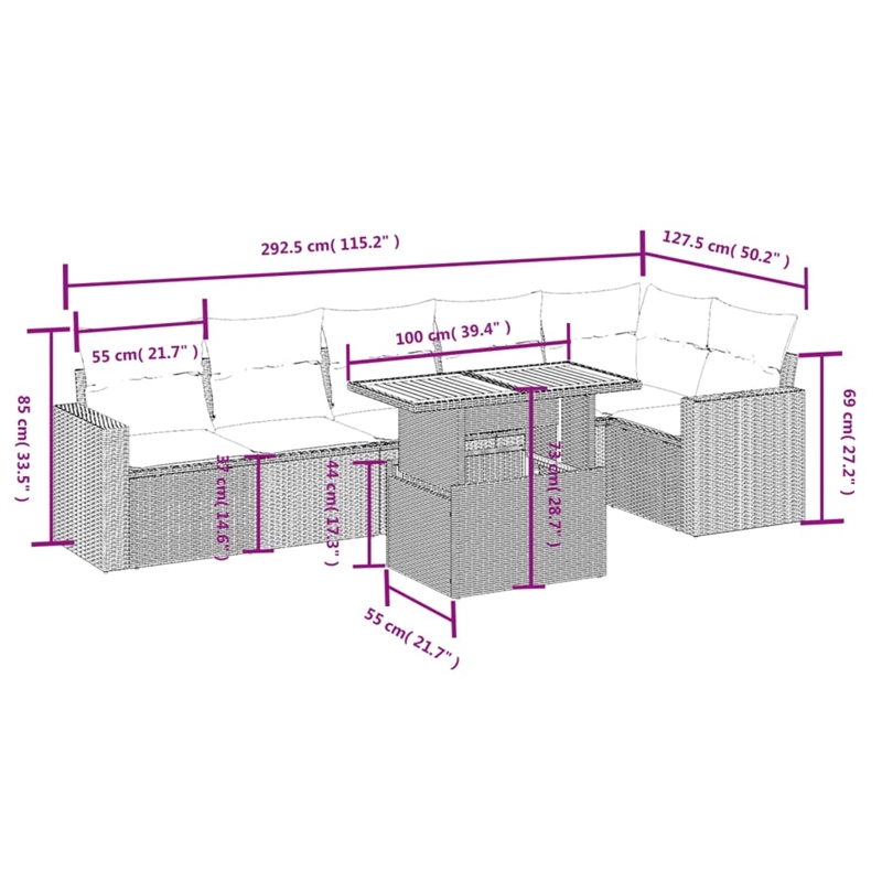 vidaXL 7 Piece Poly Rattan Sofa Set in Gray