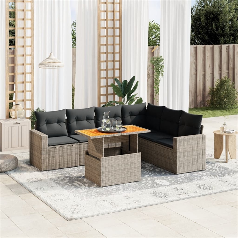vidaXL 7 Piece Poly Rattan Small Sofa Set in Gray