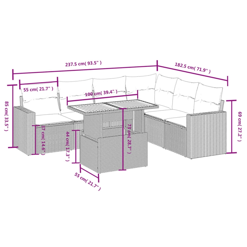 vidaXL 7 Piece Poly Rattan Small Sofa Set in Gray