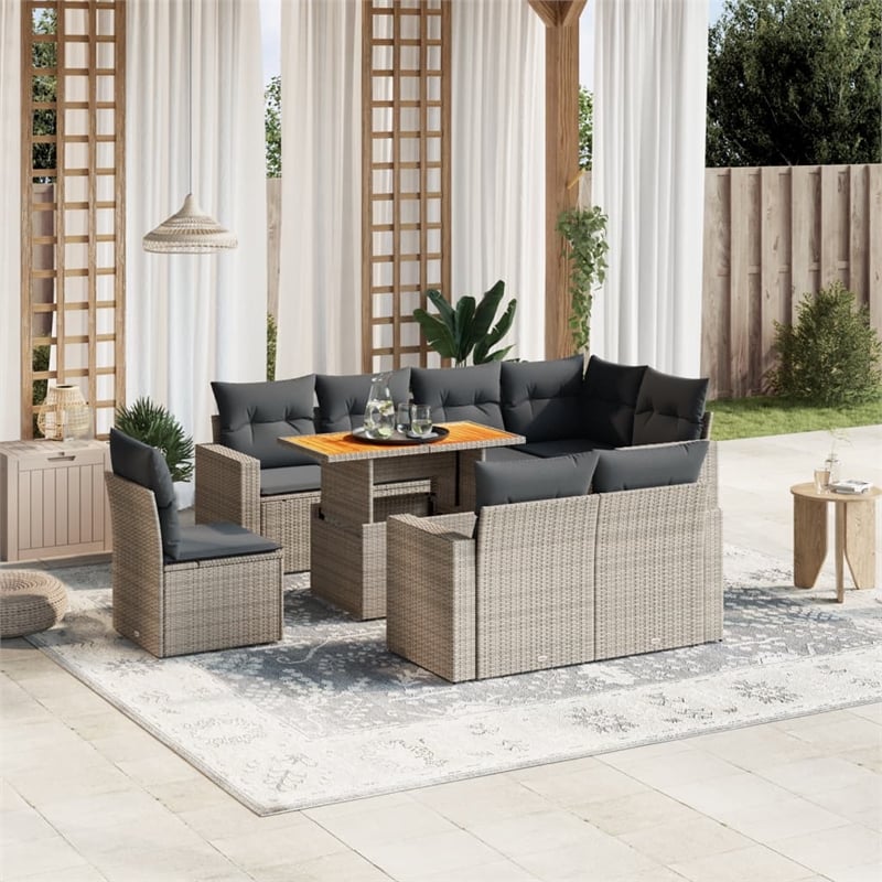 vidaXL 9 Piece Poly Rattan Sofa Set in Gray