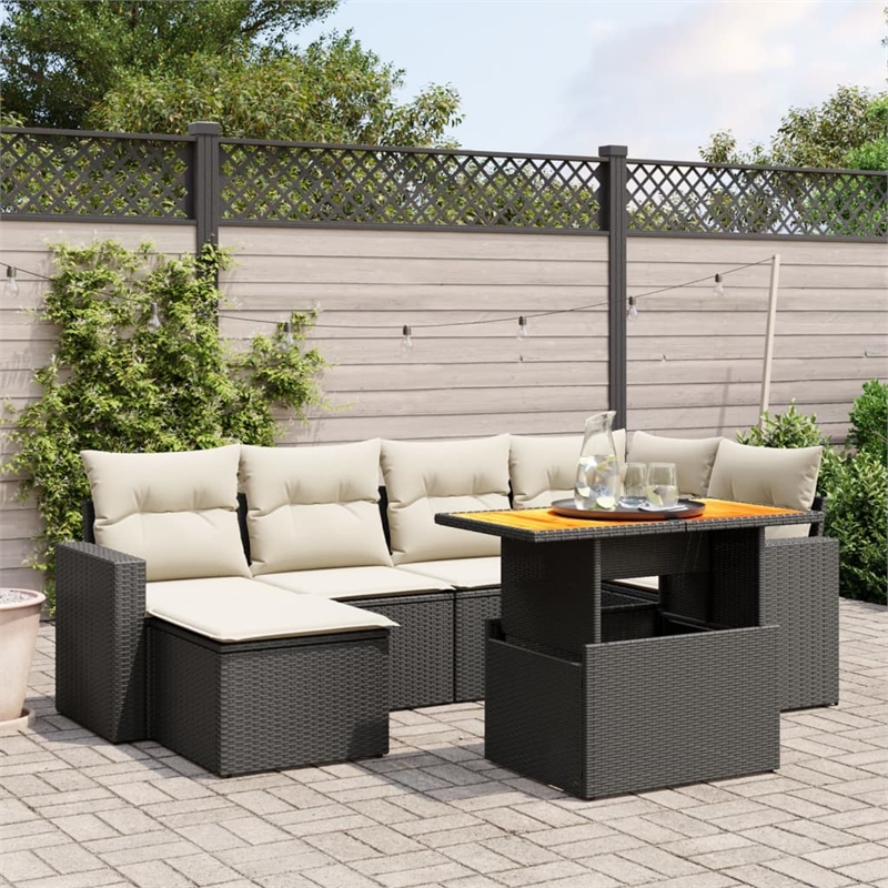 vidaXL 7 Piece Steel Small Sofa Set in Black/White/Cream