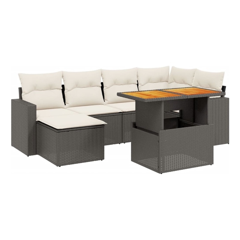 vidaXL 7 Piece Steel Small Sofa Set in Black/White/Cream