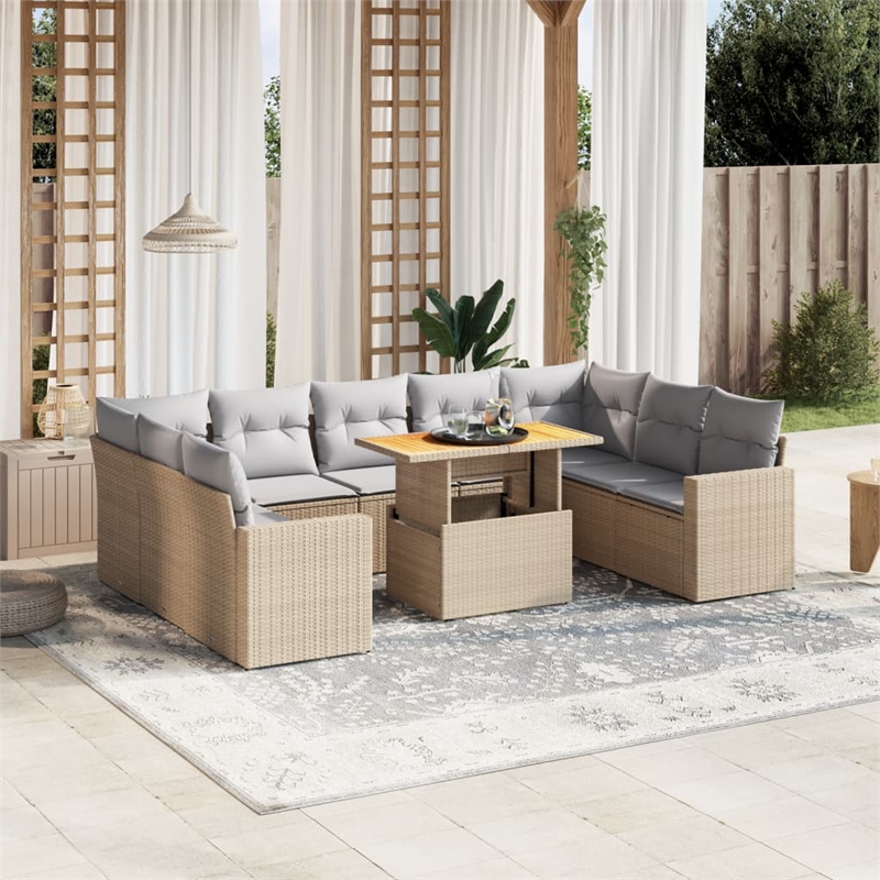 vidaXL 10 Piece Steel Large Sofa Set in Beige