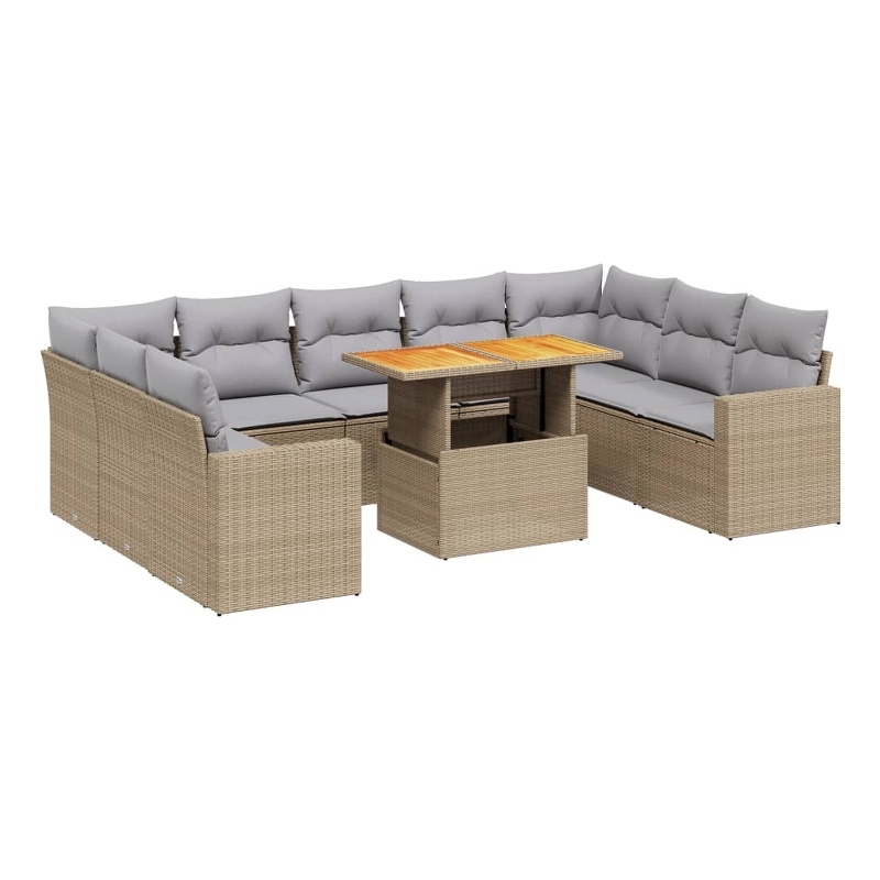 vidaXL 10 Piece Steel Large Sofa Set in Beige