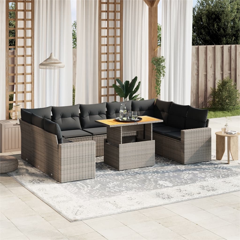 vidaXL 10 Piece Poly Rattan Sofa Set in Gray