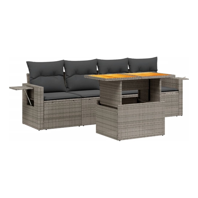 vidaXL 5 Piece Solid Acacia Wood Medium Sofa Set in Beige