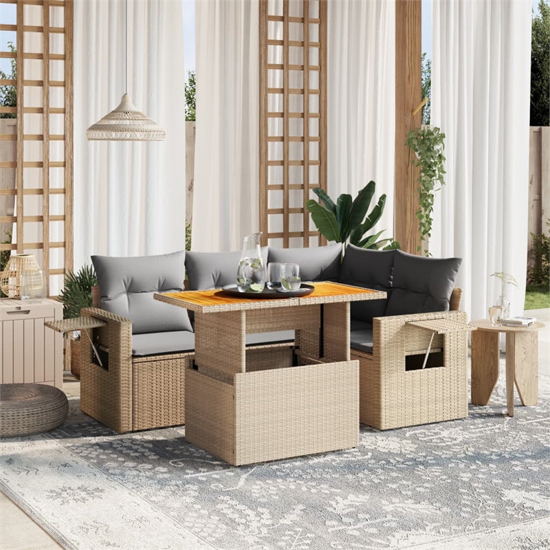 vidaXL 5 Piece Solid Acacia Wood Sofa Set in Beige