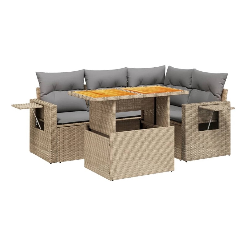 vidaXL 5 Piece Solid Acacia Wood Sofa Set in Beige