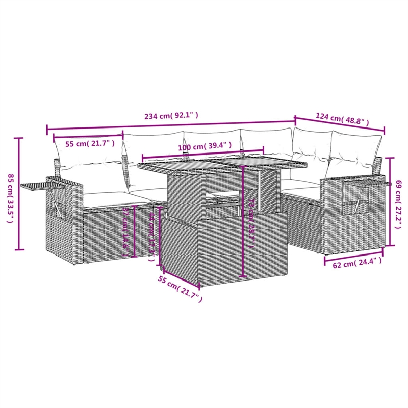vidaXL 6 Piece Poly Rattan Sofa Set