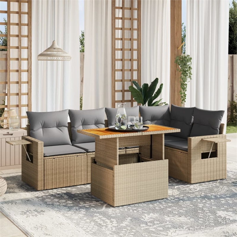 vidaXL 6 Piece Steel Sofa Set in Beige