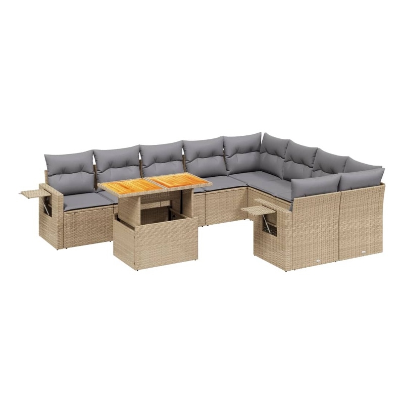 vidaXL 10 Piece Solid Acacia Wood Sofa Set in Beige