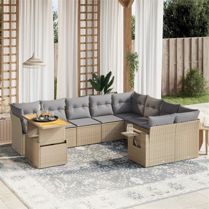 vidaXL 10 Piece Steel Sofa Set in Beige