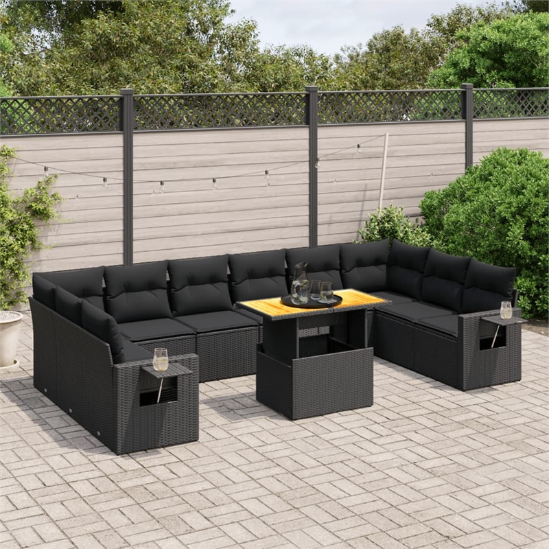 vidaXL 11 Piece Poly Rattan Sofa Set in Black