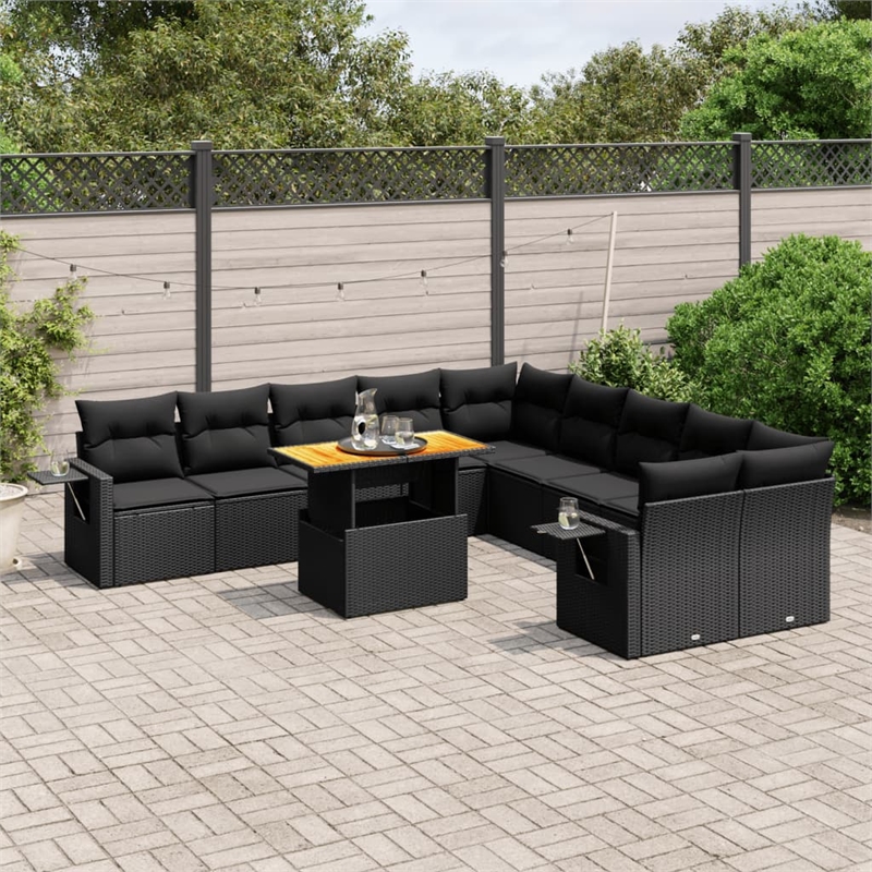 vidaXL 11 Piece Poly Rattan Sofa Set in Black