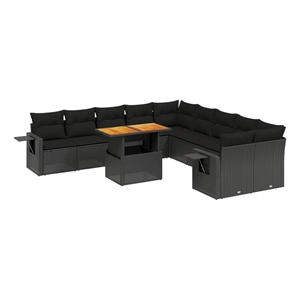 vidaXL 11 Piece Poly Rattan Sofa Set in Black