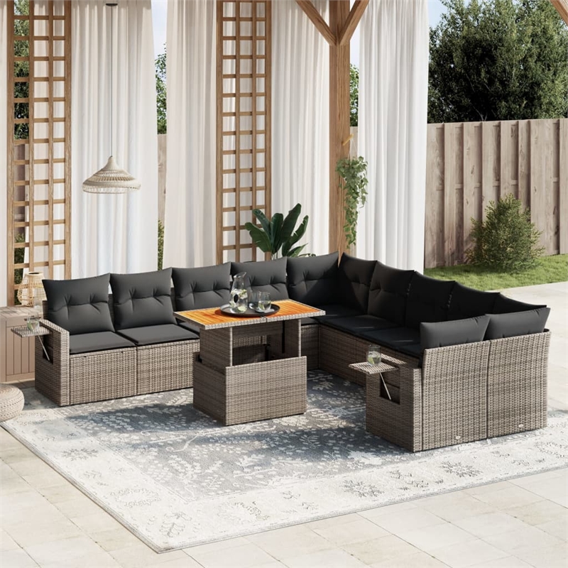 vidaXL 11 Piece Poly Rattan Sofa Set in Gray