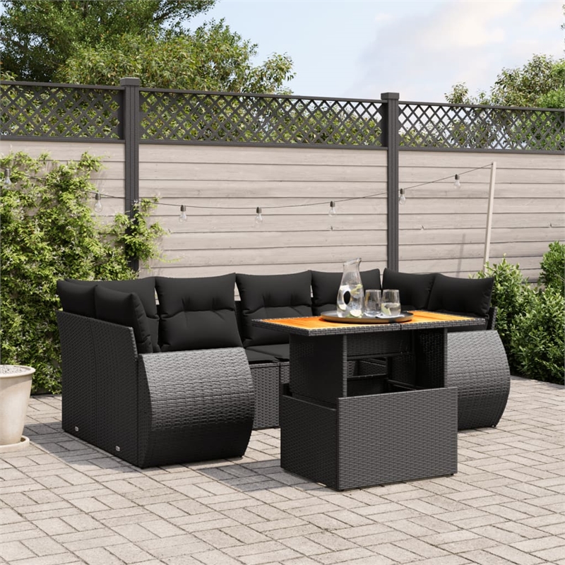 vidaXL 7 Piece Poly Rattan Sofa Set in Black