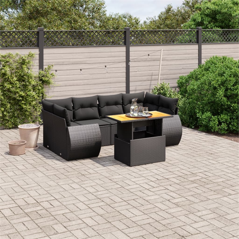 vidaXL 7 Piece Poly Rattan Sofa Set in Black