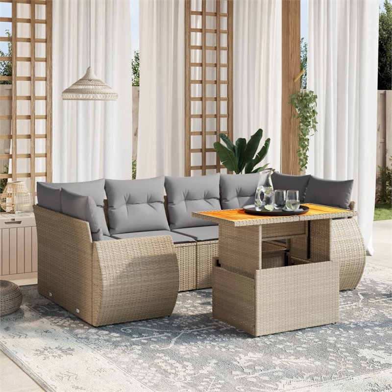 vidaXL 7 Piece Steel Large Sofa Set in Beige