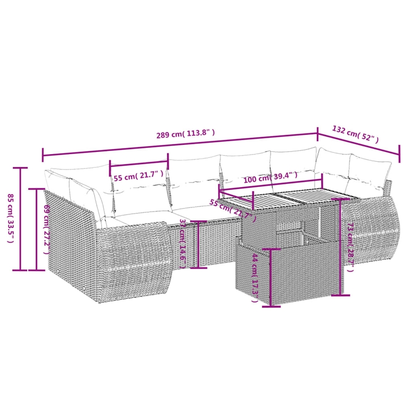 vidaXL 8 Piece Steel Sofa Set in Gray/Beige