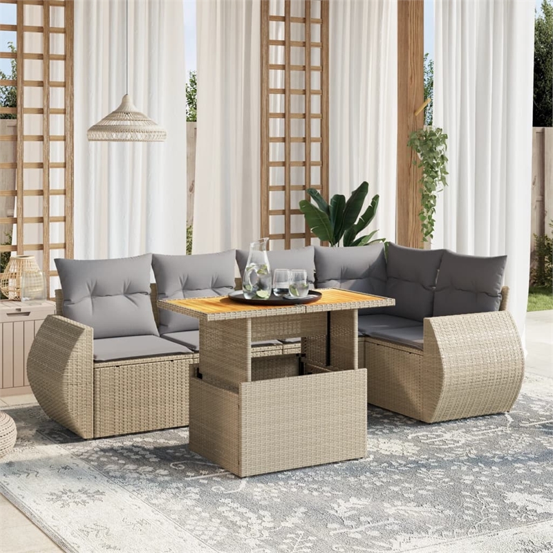 vidaXL 6 Piece Poly Rattan Sofa Set in Beige