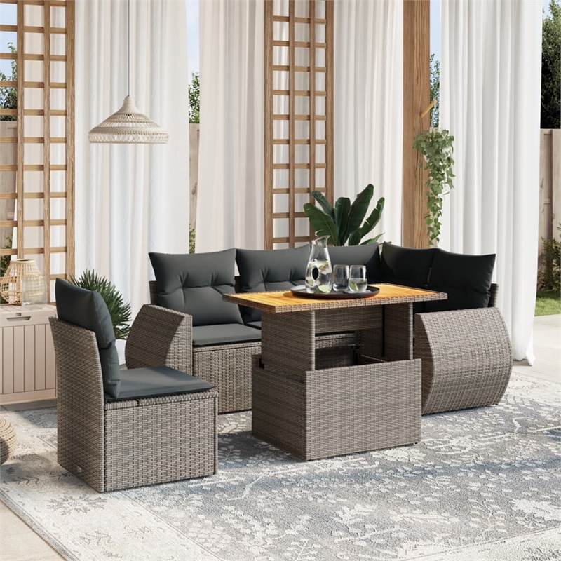 vidaXL 6 Piece Poly Rattan Sofa Set in Gray
