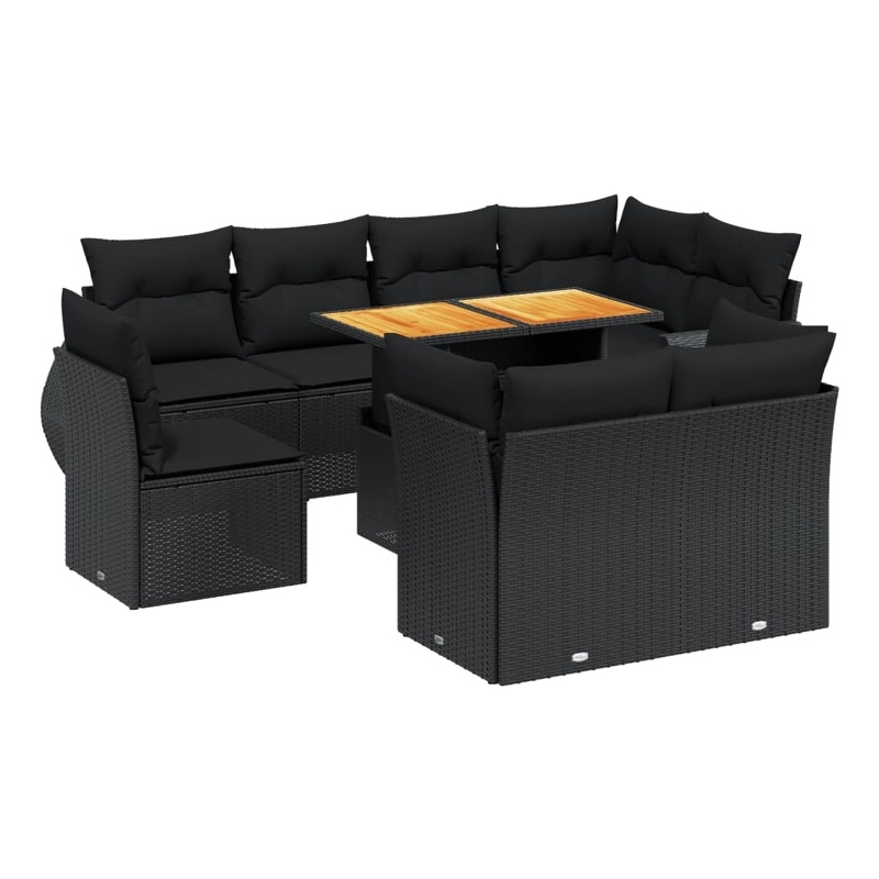 vidaXL 9 Piece Solid Acacia Wood Large Sofa Set in Black