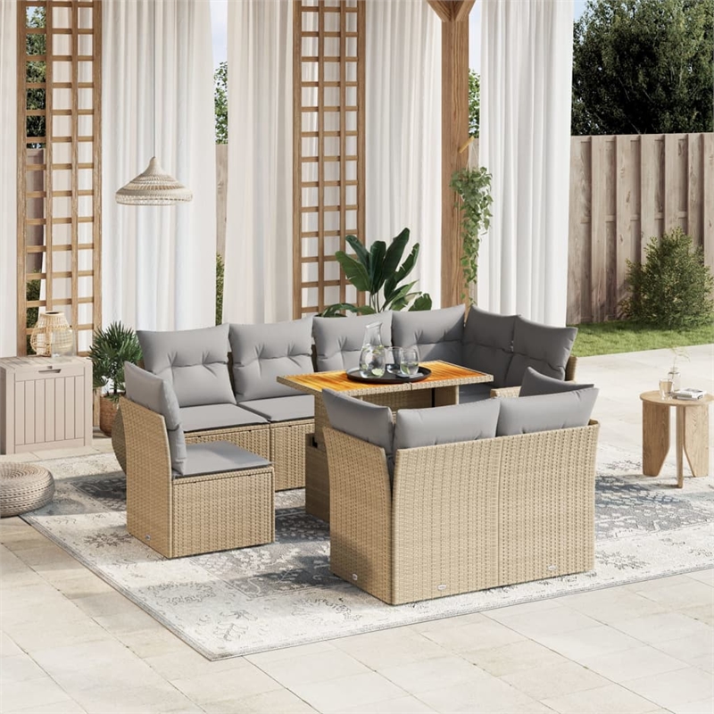 vidaXL 9 Piece Solid Acacia Wood Sofa Set in Gray/Beige