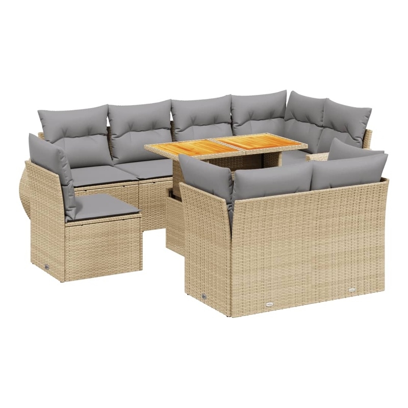 vidaXL 9 Piece Solid Acacia Wood Sofa Set in Gray/Beige