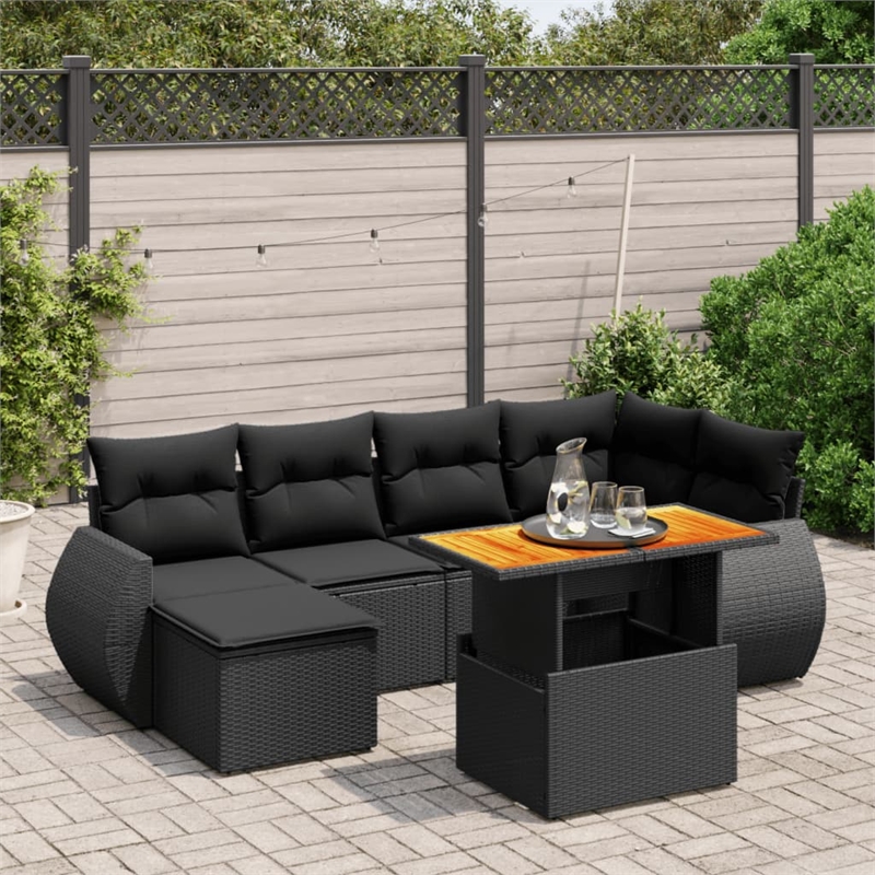 vidaXL 7 Piece Poly Rattan Sofa Set in Black