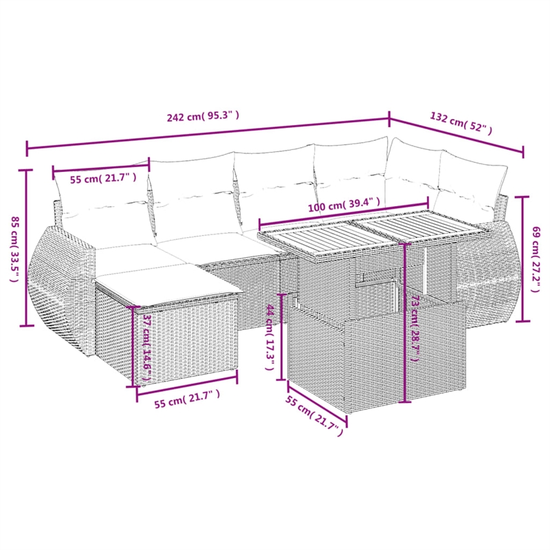 vidaXL 7 Piece Poly Rattan Sofa Set in Black