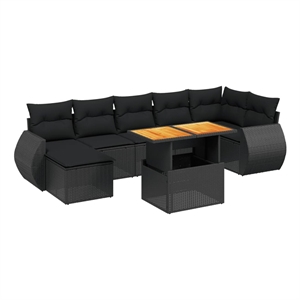 vidaXL 8 Piece Solid Acacia Wood Sofa Set in Black
