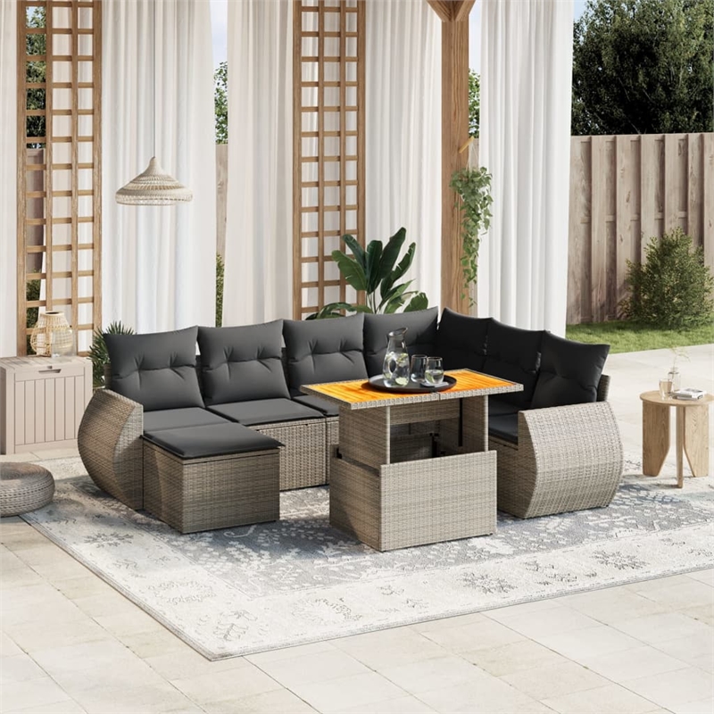 vidaXL 8 Piece Solid Acacia Wood Sofa Set in Gray