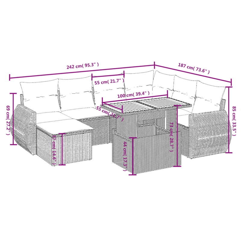 vidaXL 8 Piece Solid Acacia Wood Sofa Set in Gray