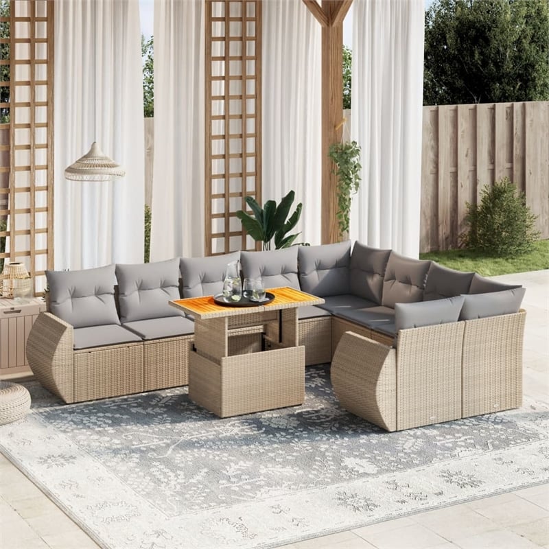 vidaXL 10 Piece Poly Rattan Sofa Set in Beige