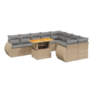 vidaXL 10 Piece Poly Rattan Sofa Set in Beige